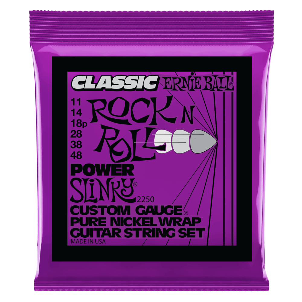 Ernie Ball Power Slinky Classic Rock n Roll Pure Nickel Wrap Electric Guitar Strings 11-48 Gauge