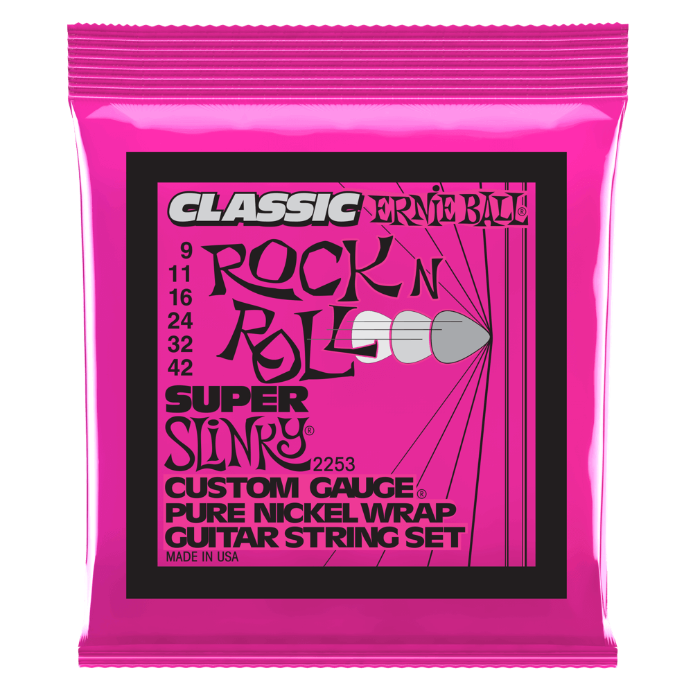 Ernie Ball Super Slinky Classic Rock n Roll Pure Nickel Wrap Electric Guitar Strings-9-42 Gauge