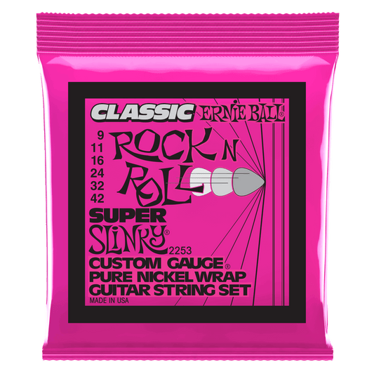 Ernie Ball Super Slinky Classic Rock n Roll Pure Nickel Wrap Electric Guitar Strings-9-42 Gauge