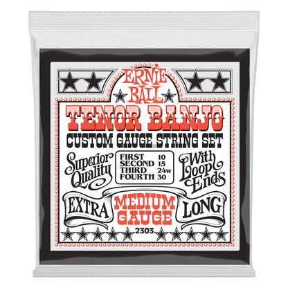 Ernie Ball Medium Loop End Stainless Steel Tenor Banjo Guitar Strings, 10-30 Gauge