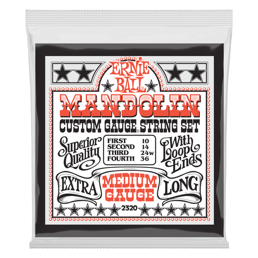 Ernie Ball Medium Loop End Stainless Steel Mandolin Guitar Strings, 10-36 Gauge