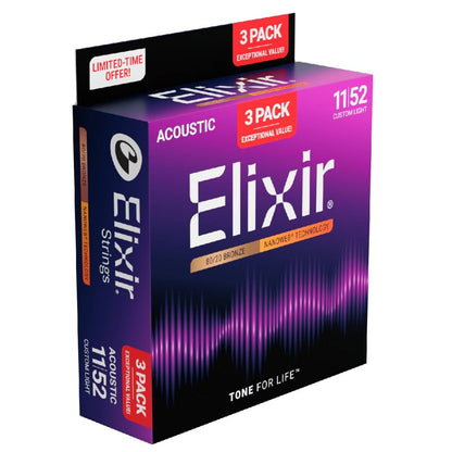 Elixir 16538 Acoustic Nano Cust Light 3 Pack 11-52 Strings — view 3