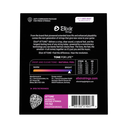 Elixir 21027 Attune Acoustic Guitar Strings Phosphor Bronze Coated Custom Light 11-52 — view 6