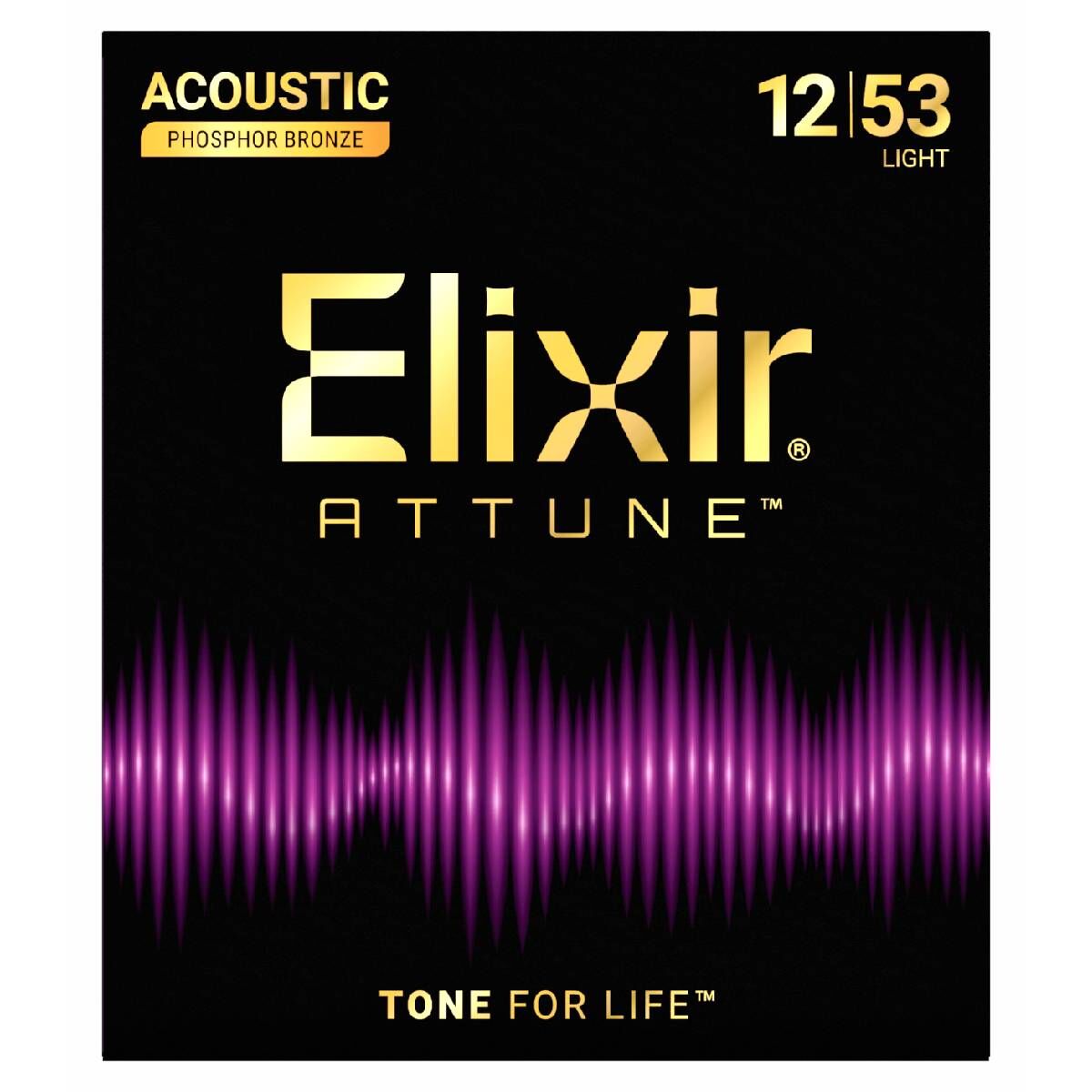 Elixir 21052 Attune Acoustic Guitar Strings Phosphor Bronze Coated Light Gauge 12-53