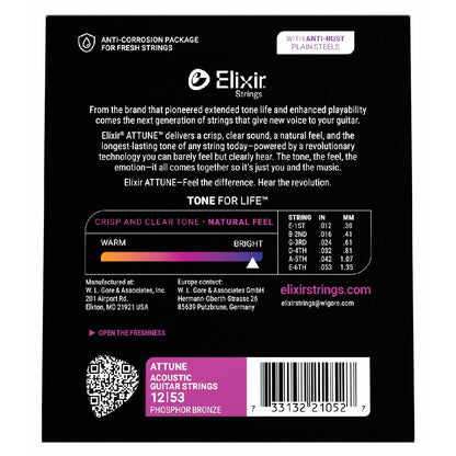 Elixir 21052 Attune Acoustic Guitar Strings Phosphor Bronze Coated Light Gauge 12-53 — view 2
