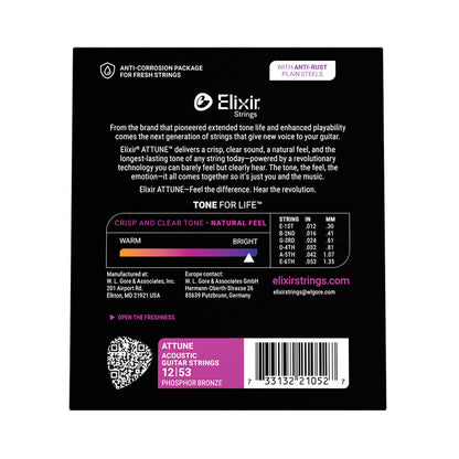 Elixir 21052 Attune Acoustic Guitar Strings Phosphor Bronze Coated Light Gauge 12-53 — view 6