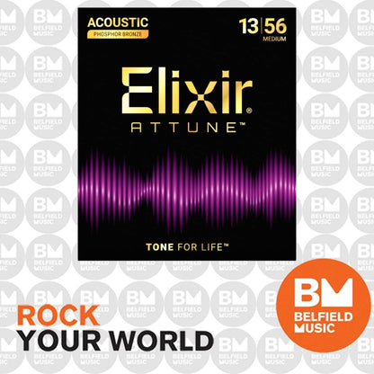 Elixir 21102 Attune Acoustic Guitar Strings Phosphor Bronze Coated Medium Gauge 13-56 — view 4