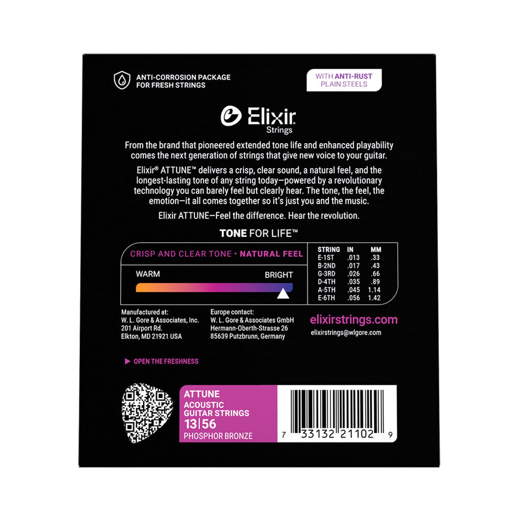 Elixir 21102 Attune Acoustic Guitar Strings Phosphor Bronze Coated Medium Gauge 13-56 — view 6