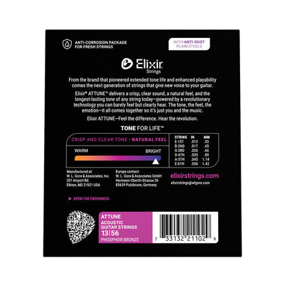 Elixir 21102 Attune Acoustic Guitar Strings Phosphor Bronze Coated Medium Gauge 13-56 — view 6