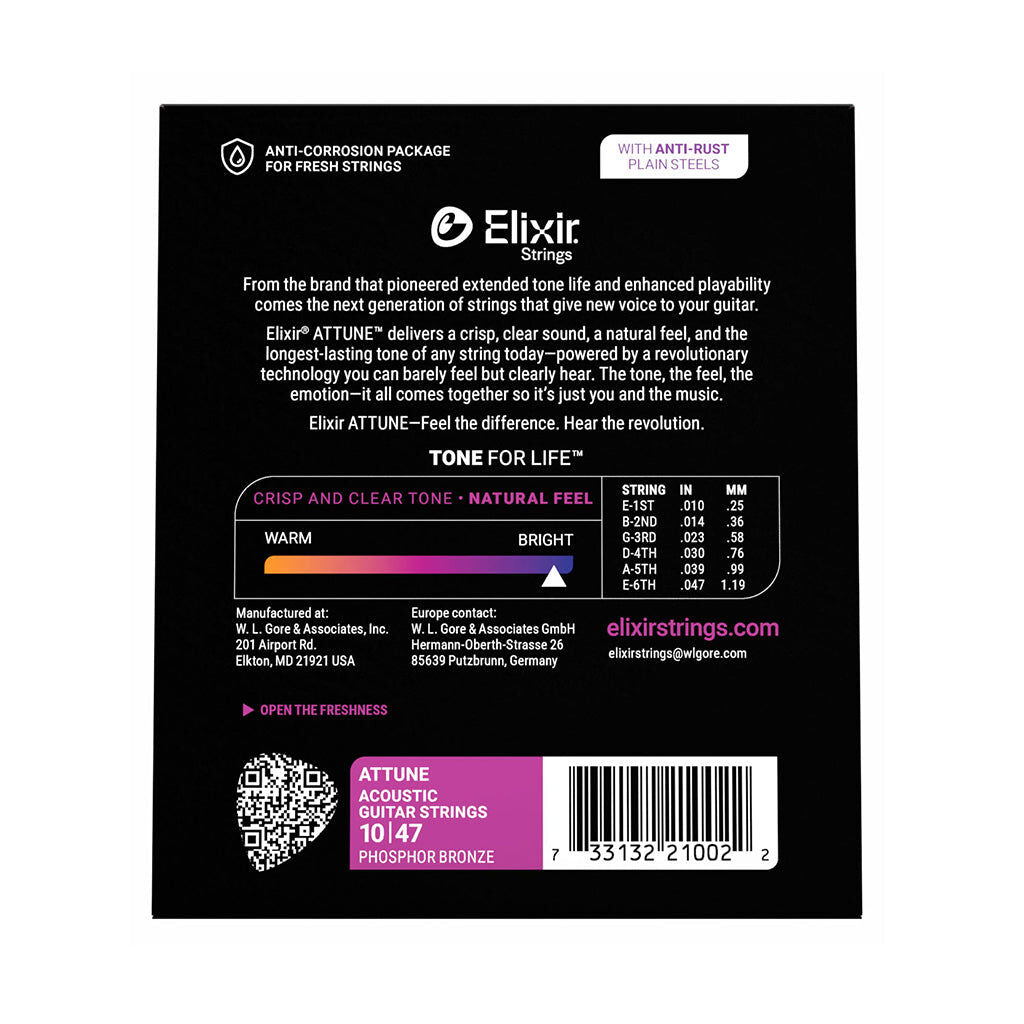 Elixir 21002 Attune Acoustic Guitar Strings Phosphor Bronze Coated Extra Light .010-.047 — view 6