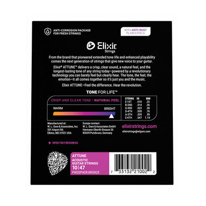 Elixir 21002 Attune Acoustic Guitar Strings Phosphor Bronze Coated Extra Light .010-.047 — view 6