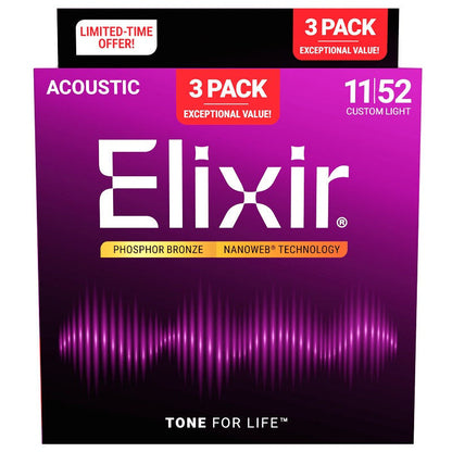 Elixir 16544 Acoustic Phosphor Bronze Custom Light Guitar Strings 3 Pack 11-5 — view 6