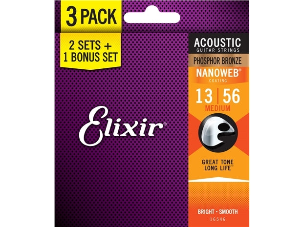 Elixir : #16546: Acoustic Phos Bronze Medium 3 Pack 13-56
