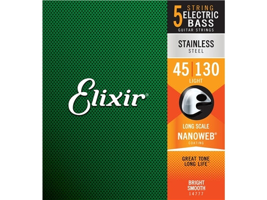 Elixir : # 14777: Bass 5 Str Nano Stainless Steel Med 45-130