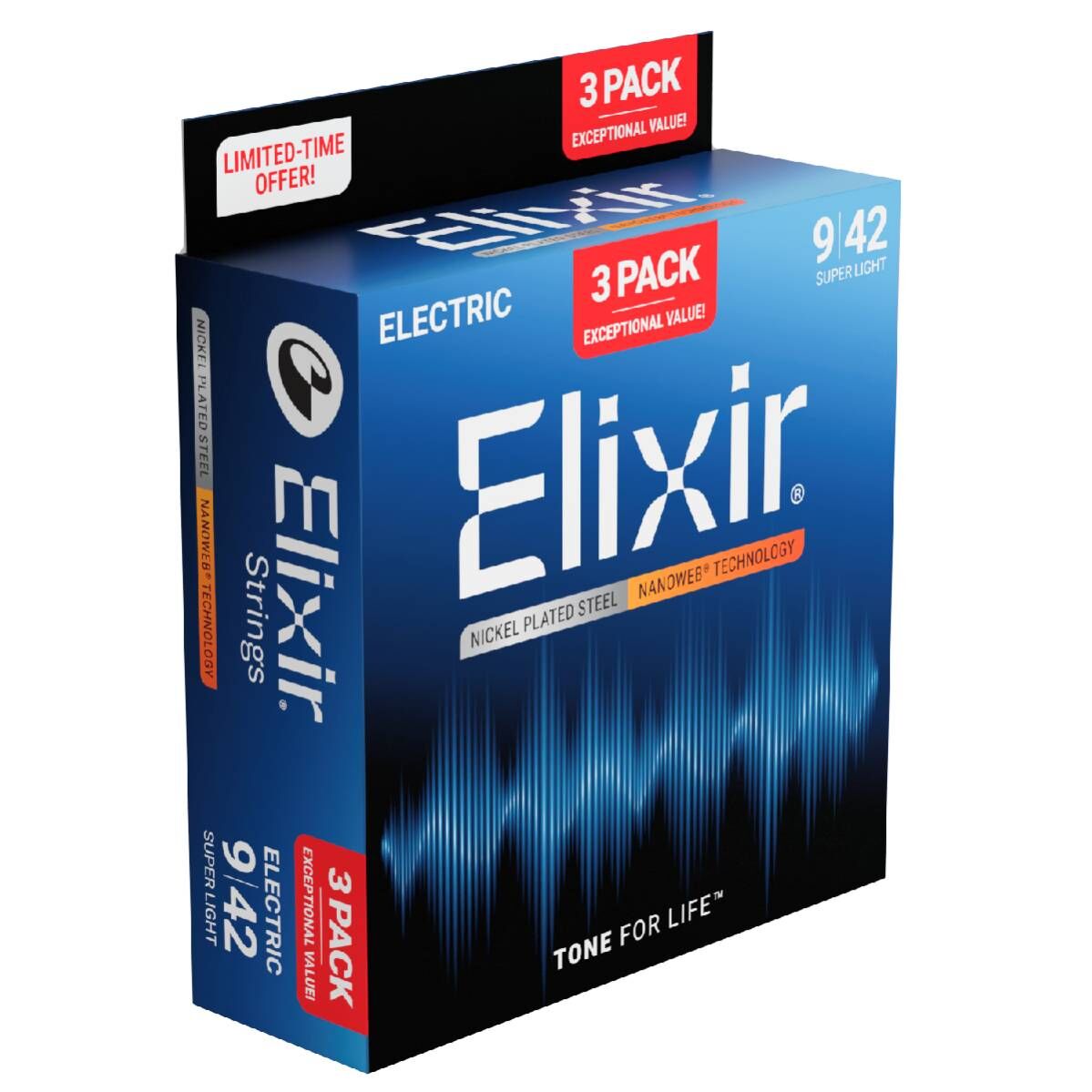 Elixir 16566 Electric Guitar Strings Nanoweb Coated 3 Pack - Super Light 9-42 — view 3