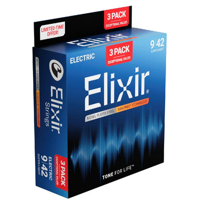 Elixir 16566 Electric Guitar Strings Nanoweb Coated 3 Pack - Super Light 9-42 — view 3