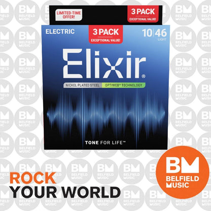 Elixir 16572 3 Pack Electric Guitar Strings Optiweb Coated Light 10-46 Nickel Plated Steel — view 4