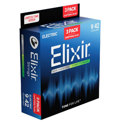 Elixir 16550 Electric Optiweb Coated Nickel Plated Steel Guitar Strings 3 Pack Super Light 9-42 — view 3