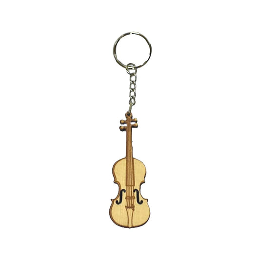 Wooden Violin Key Chain with Steel Ring