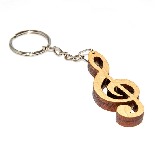 Wooden Clef Key Chain with Steel Ring