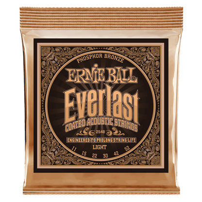 Ernie Ball Everlast Light Coated Phosphor Bronze Acoustic Guitar String, 11-52 Gauge