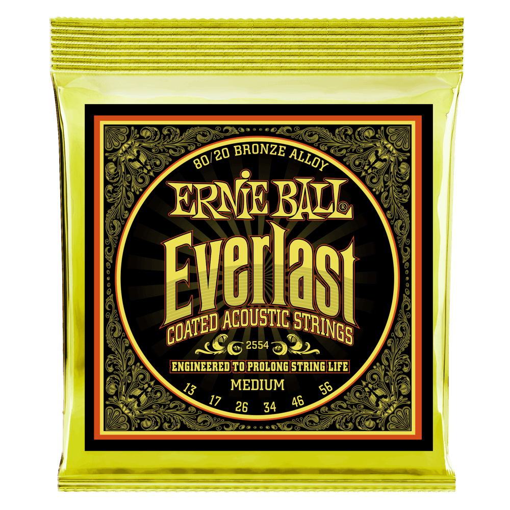 Ernie Ball Everlast Medium Coated 80-20 Bronze Acoustic Guitar String, 13-56 Gauge