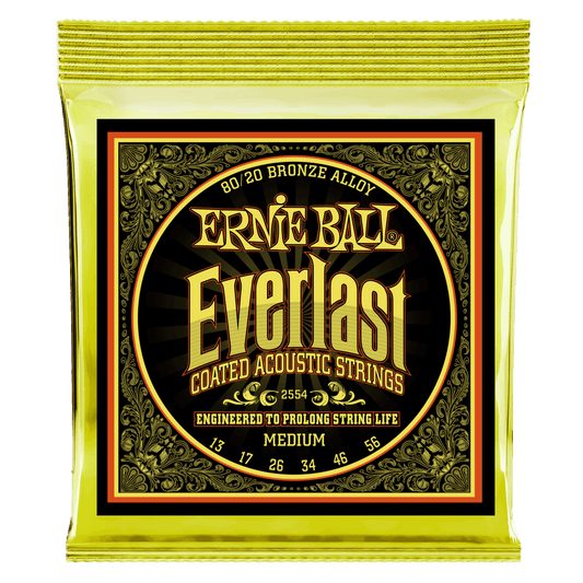 Ernie Ball Everlast Medium Coated 80-20 Bronze Acoustic Guitar String, 13-56 Gauge