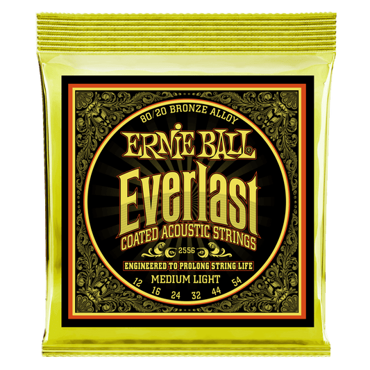 Ernie Ball Everlast Medium Light Coated 80-20 Bronze Acoustic Guitar String, 12-54 Gauge