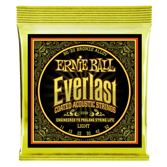 Ernie Ball Everlast Light Coated 80-20 Bronze Acoustic Guitar String, 11-52 Gauge