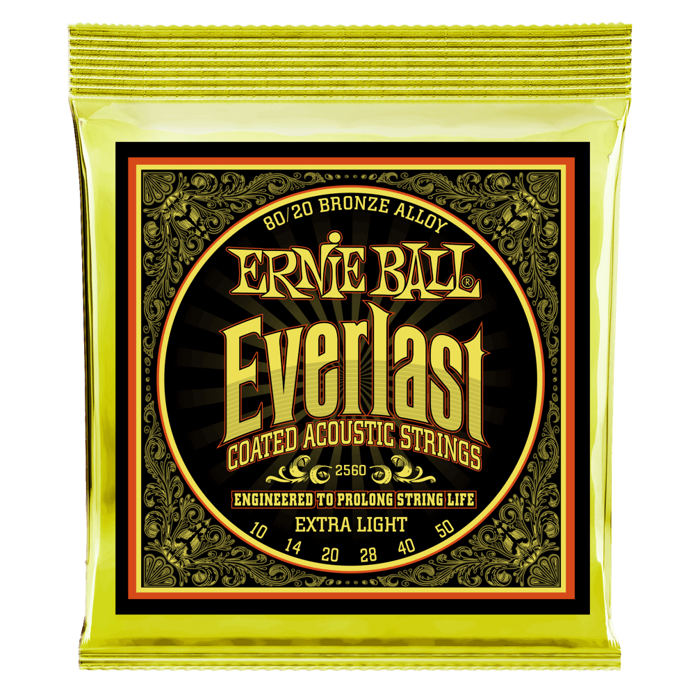 Ernie Ball Everlast Extra Light Coated 80-20 Bronze Acoustic String, 10-50 Gauge