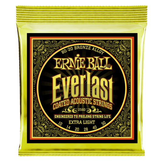 Ernie Ball Everlast Extra Light Coated 80-20 Bronze Acoustic String, 10-50 Gauge