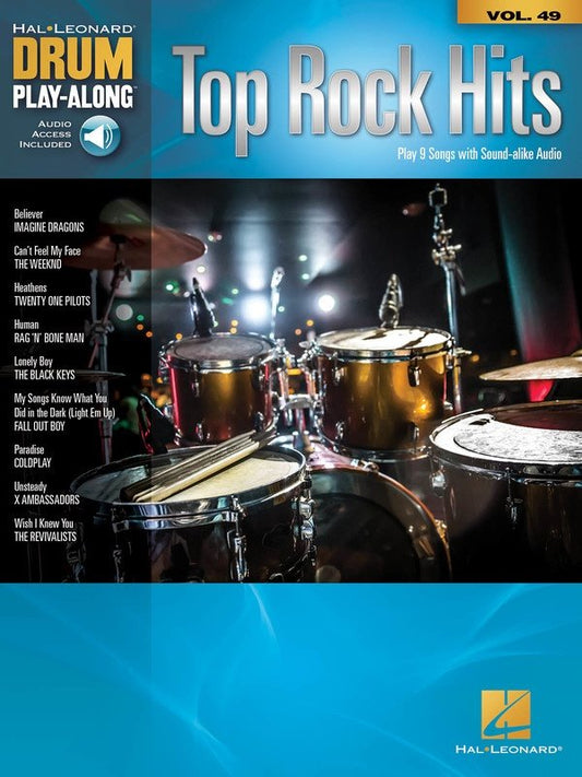 Top Rock Hits — Drum Play-Along Vol. 49, Book & Online Audio (Hal Leonard)