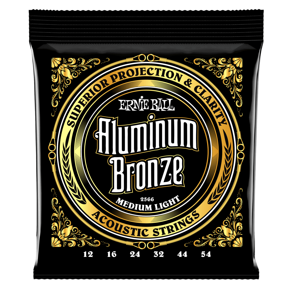 Ernie Ball Medium Light Aluminum Bronze Acoustic Guitar Strings, 12-54 Gauge