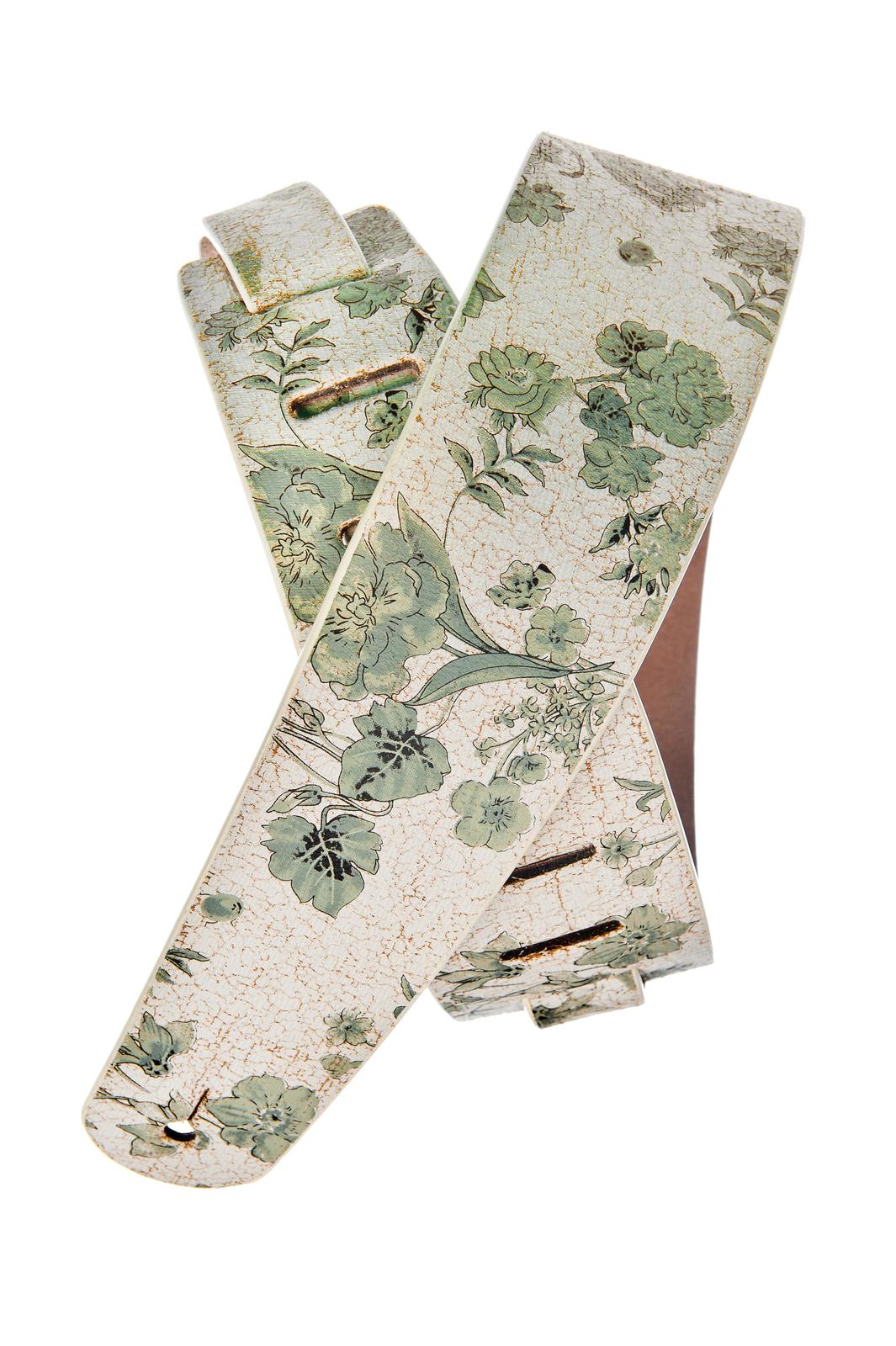 Planet Waves Distressed Leather Guitar Strap, White Flowers