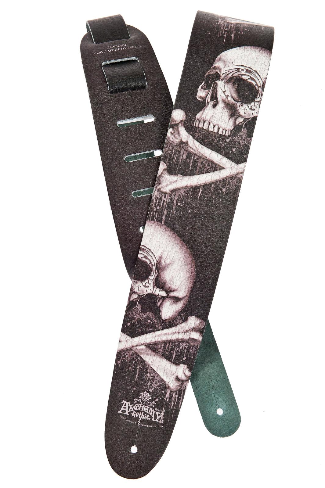 Planet Waves Alchemy Gothic Collection Leather Guitar Strap, Blackbloods Skull