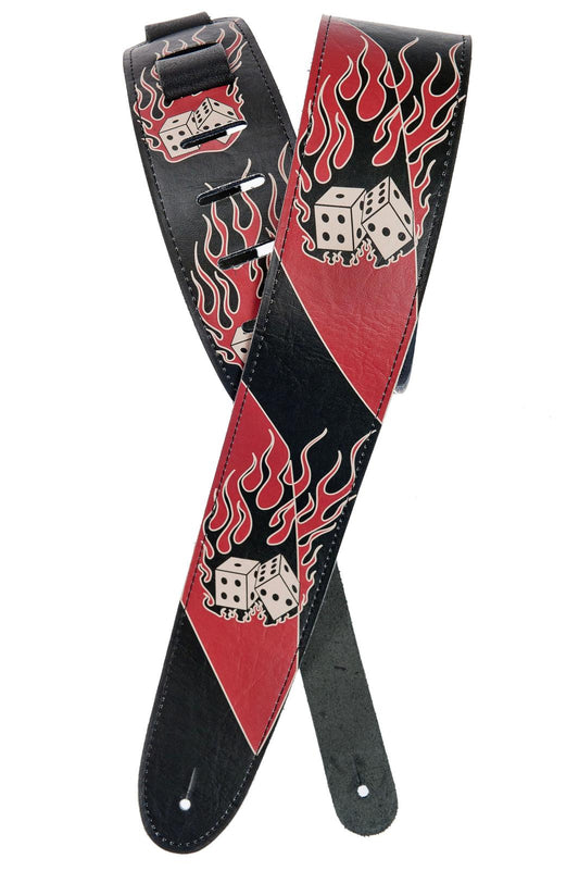Planet Waves Hot Rod Collection Leather Guitar Strap, Flaming Dice