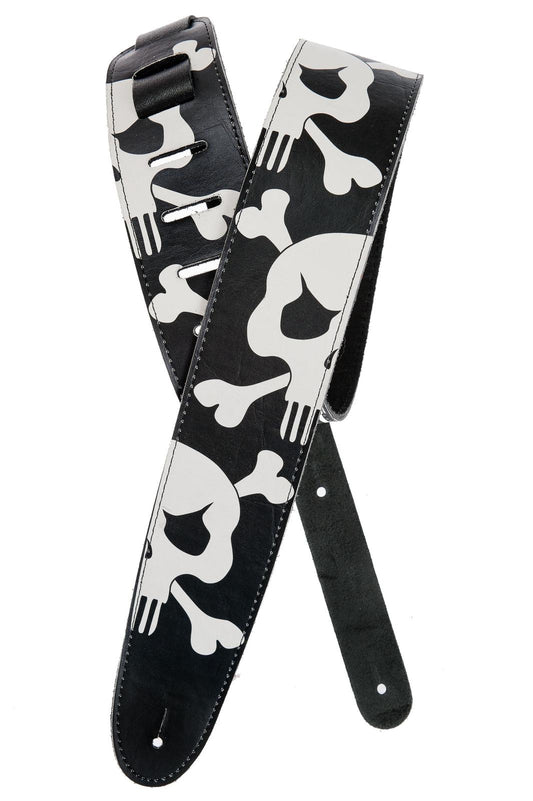 Planet Waves Hot Rod Collection Leather Guitar Strap, Vintage Skull