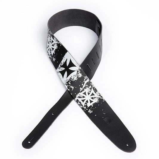 D'Addario 2.5 Inch Leather Screen Printed Chopper Cross Guitar Strap