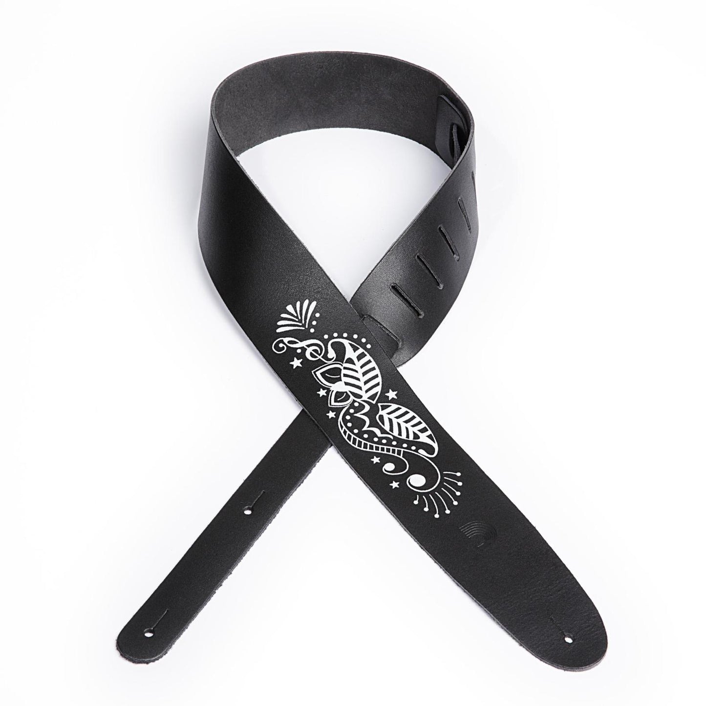 D'Addario 2.5 Inch Leather Screen Printed Musical Leaf Guitar Strap