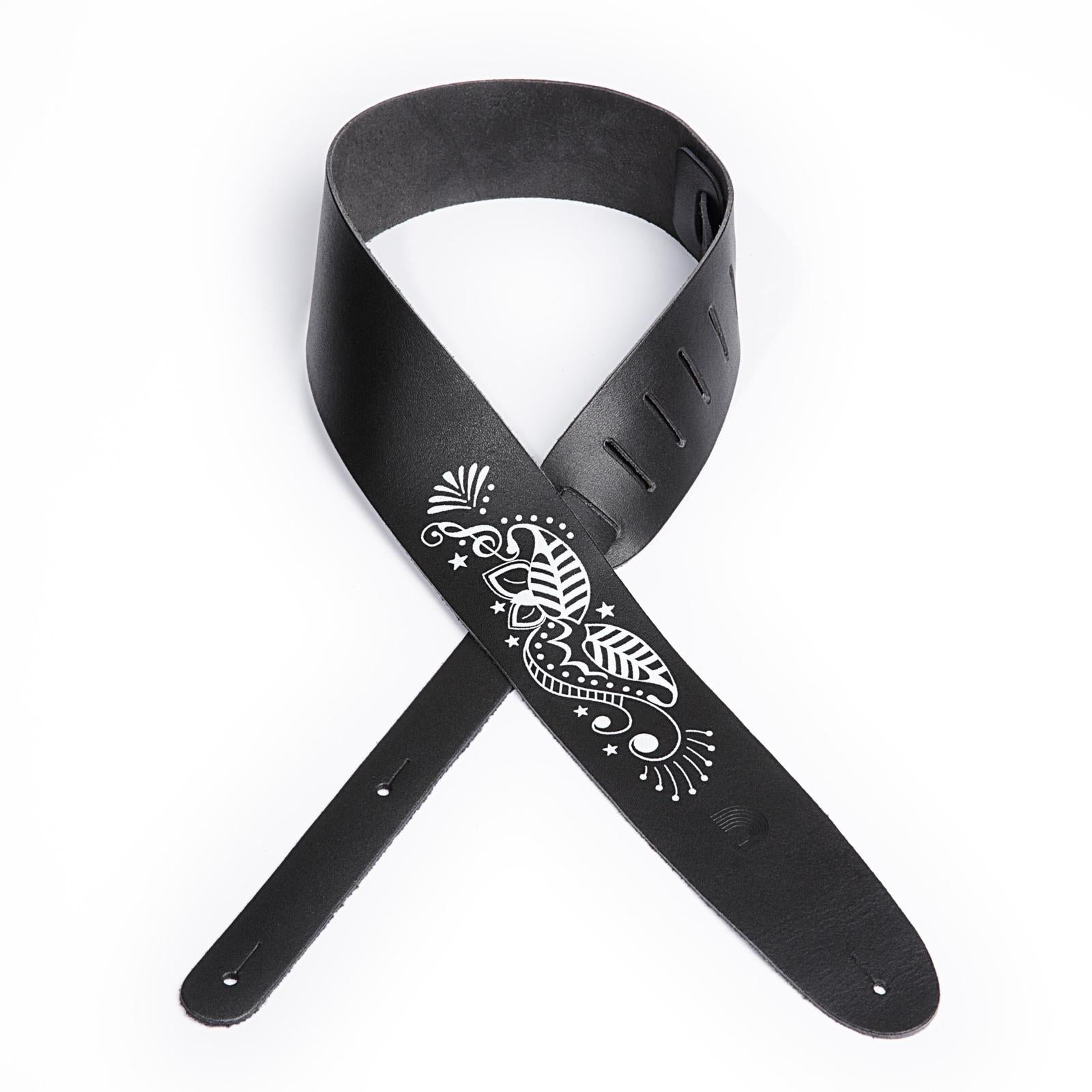 D'Addario 2.5 Inch Leather Screen Printed Musical Leaf Guitar Strap