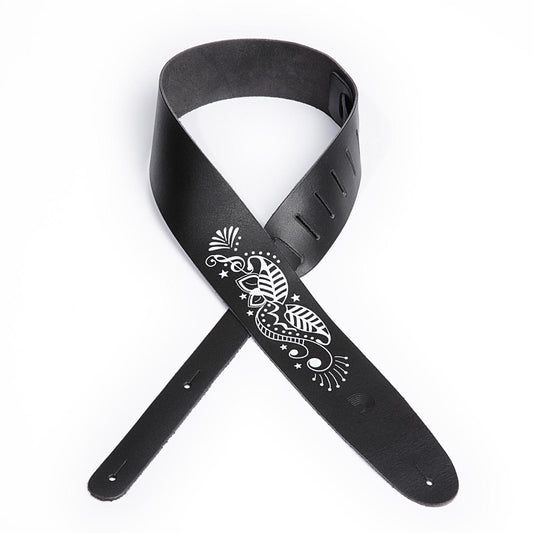 D'Addario 2.5 Inch Leather Screen Printed Musical Leaf Guitar Strap
