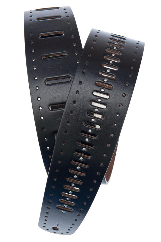 Planet Waves Vented Leather Guitar Strap, Black Studs