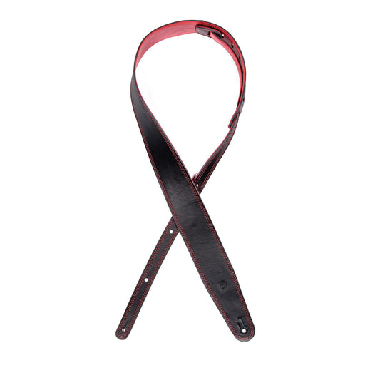 Reversible Leather Guitar Strap, Black/Red, by D'Addario