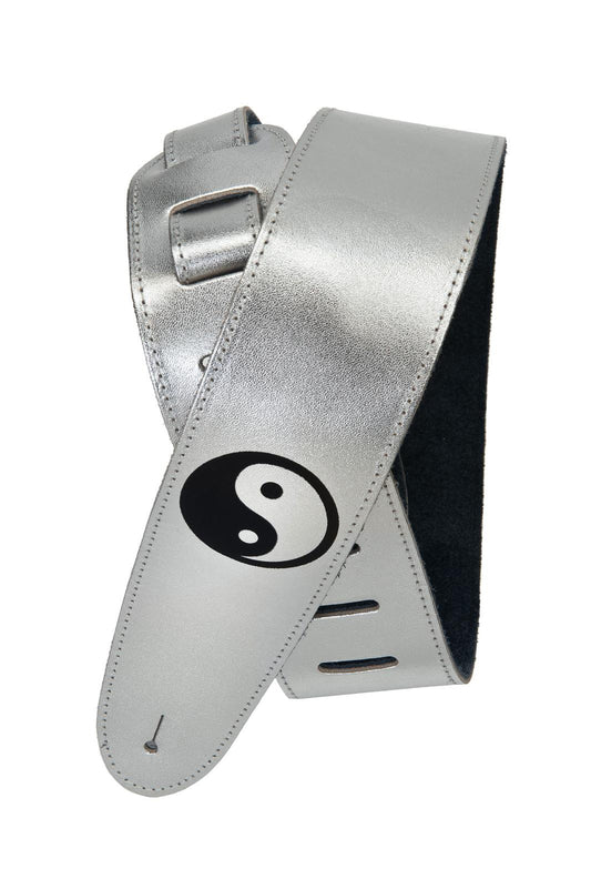 Planet Waves Embossed Silver Leather Guitar Strap, Yin Yang
