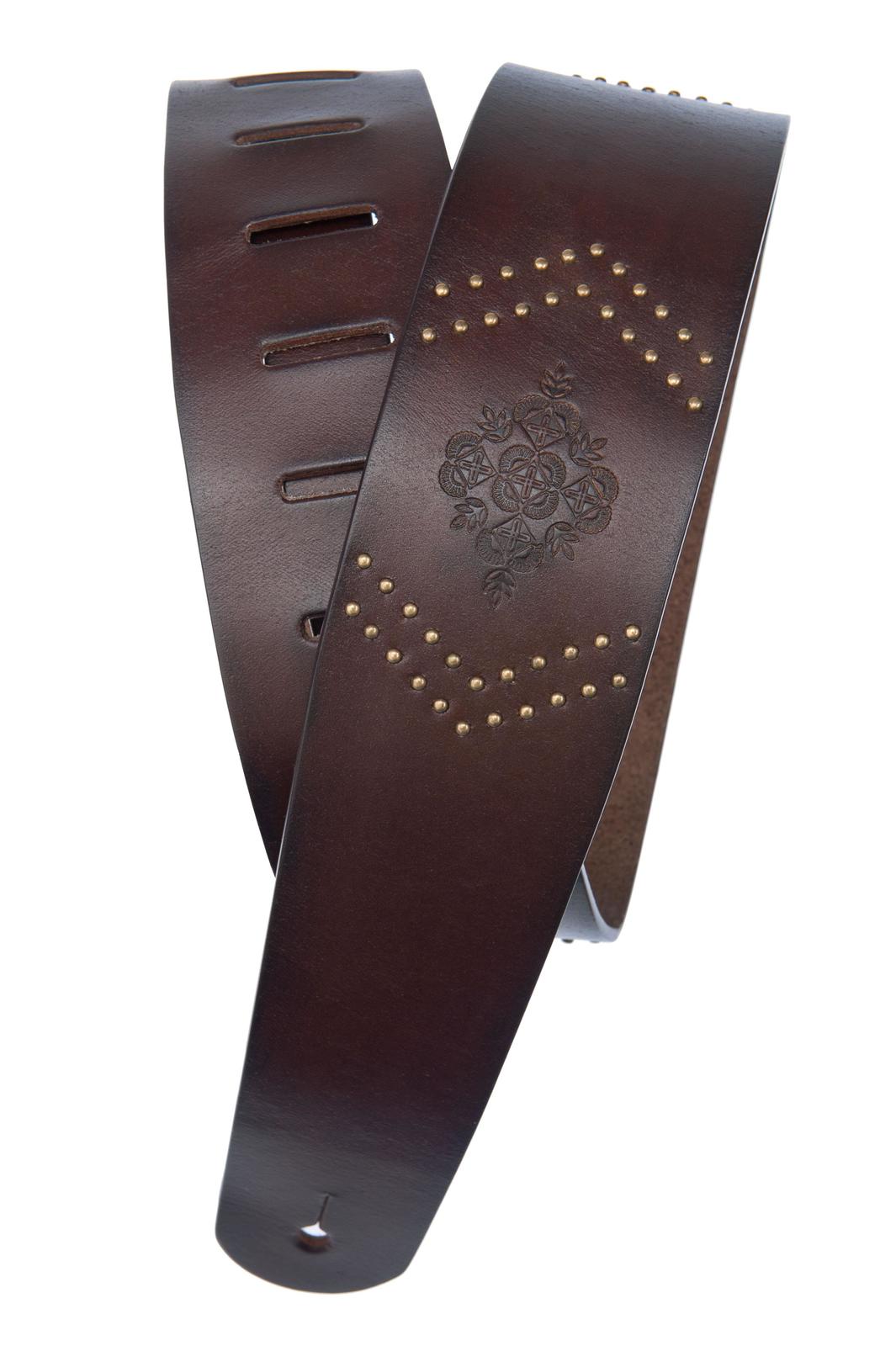 Planet Waves Embossed Studs Leather Guitar Strap, Brown