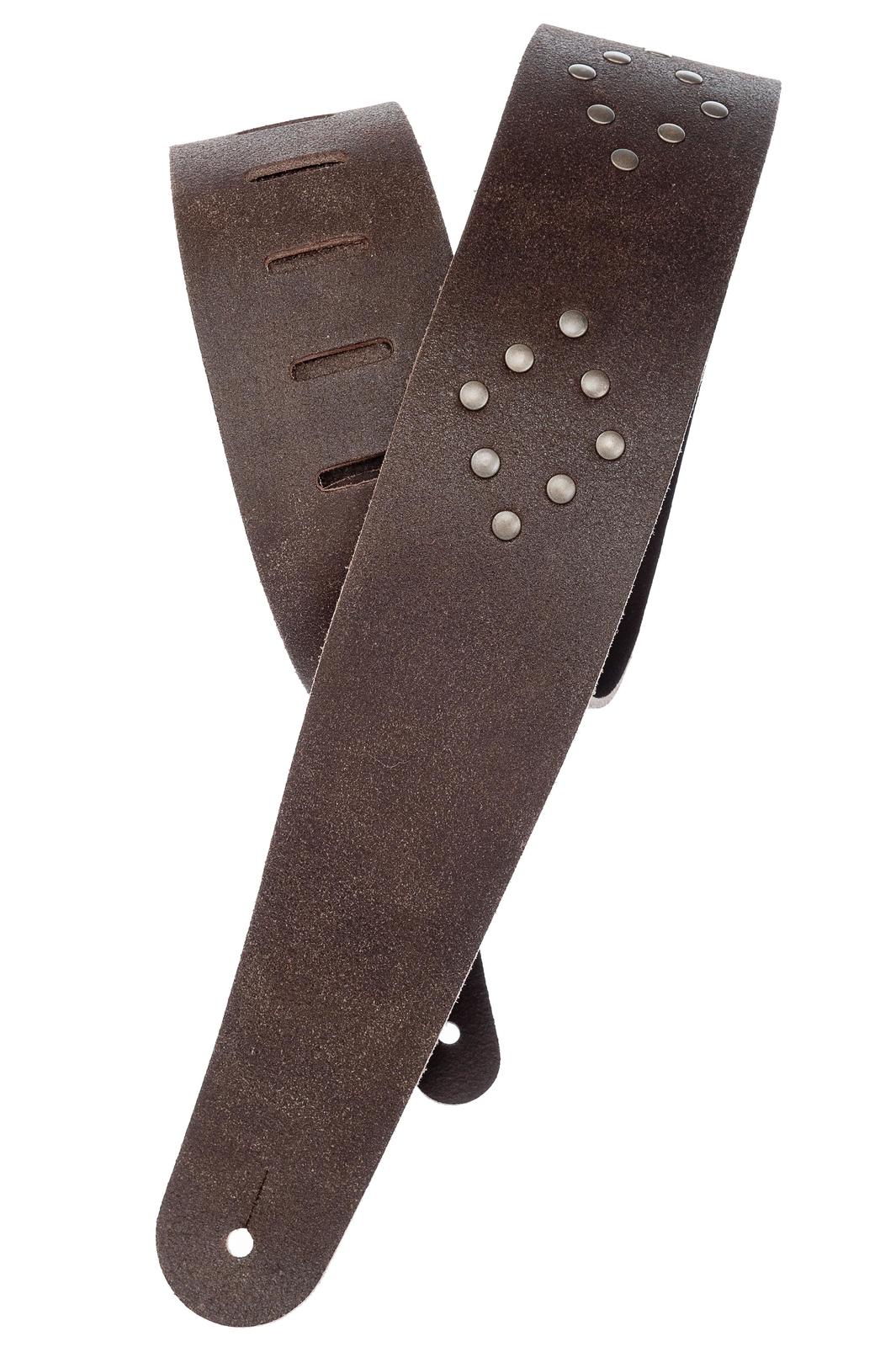 Planet Waves Blasted Leather Guitar Strap, Brown with Brass Rivets