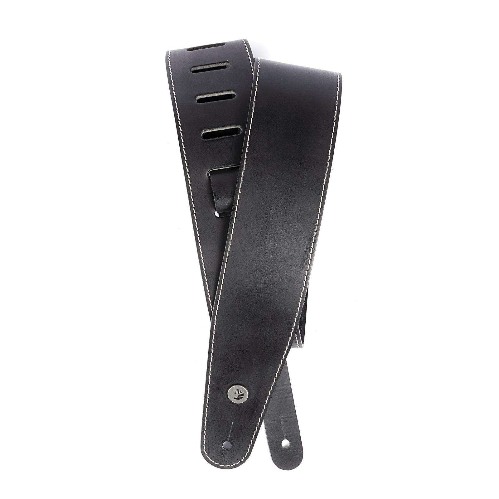 Planet Waves Stonewashed Leather Guitar Strap with Contrast Stitch, Black