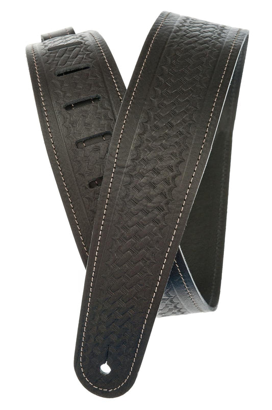 Planet Waves Basket Weave Embossed Leather Guitar Strap, Black