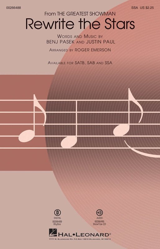 Rewrite the Stars (from The Greatest Showman) — SSA Choral (Hal Leonard)