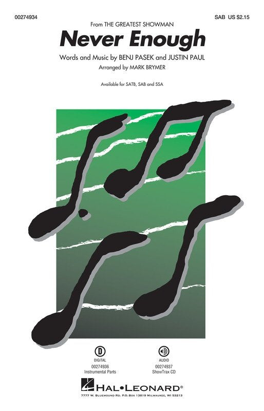 Never Enough (from The Greatest Showman) — SAB Choral (Hal Leonard)